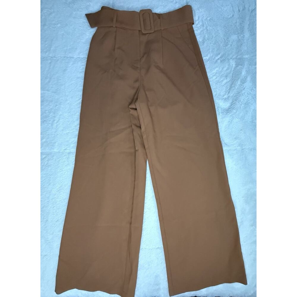 Lulus Women’s High Waist Belted Trousers Pants Pleated Front Rust Size Small